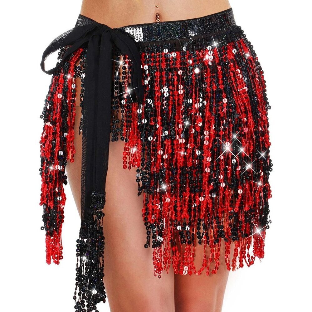 Sequined Belly Dance Skirt Fringe Costume Women Halloween Party Gift
